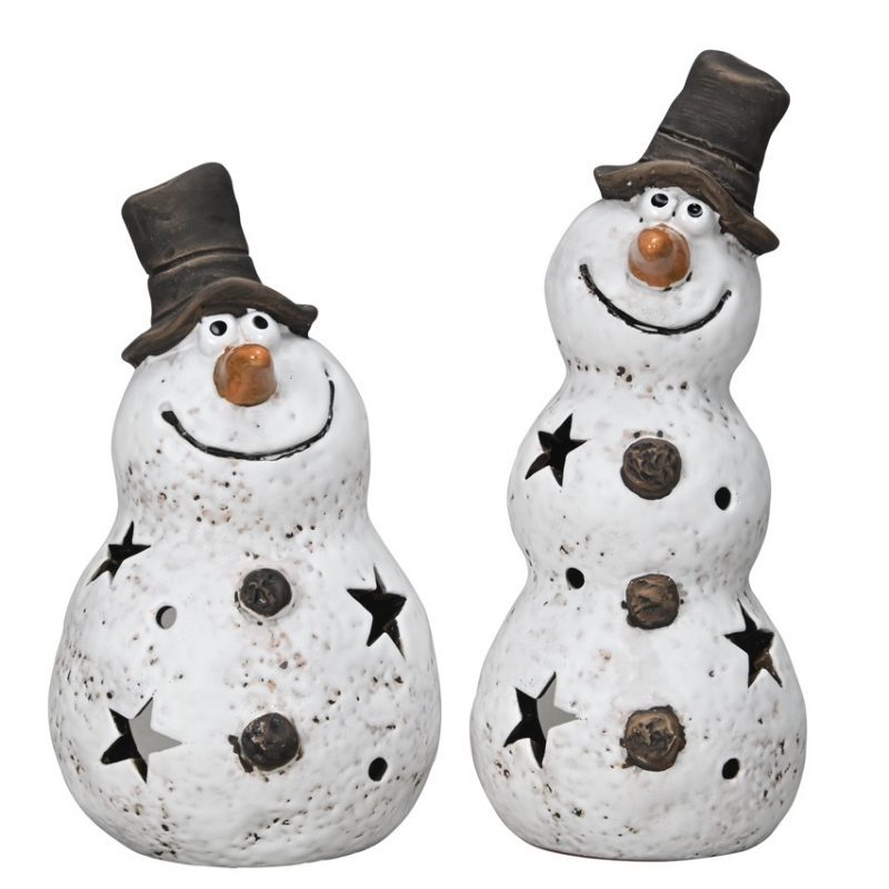 Photophore Bonhomme de Neige en Céramique Blanc et Noir ø8,5xH17,5cm, 2 Modèles au Choix