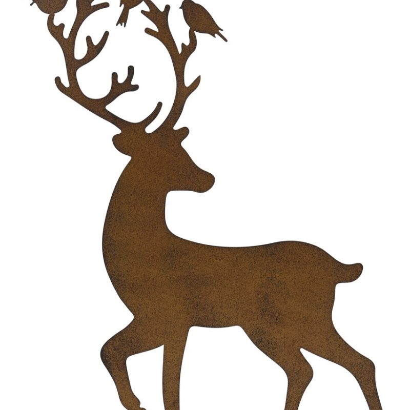 Cerf avec Oiseaux sur Socle en Métal Rouillé 38,5x8xH52cm