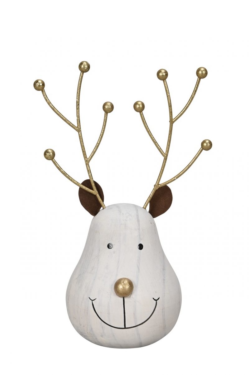 Renne en Bois et Métal Blanc et Or 12,5x9xH21cm