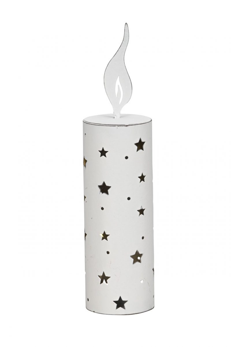 Bougie en Métal Blanc Délavé avec LED ø5xH22,5cm