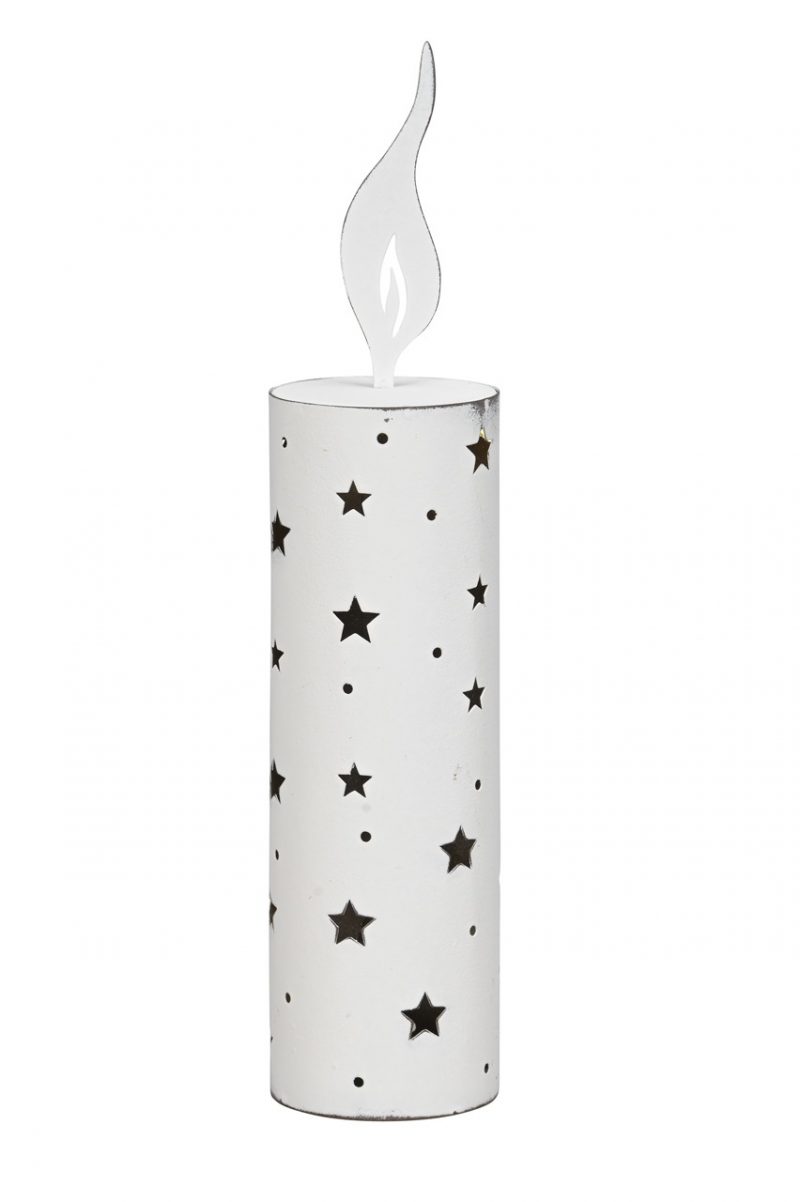 Bougie en Métal Blanc Délavé avec LED ø6.5xH30cm