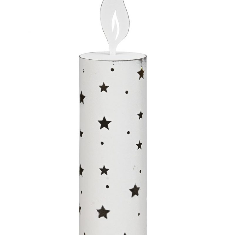 Bougie en Métal Blanc Délavé avec LED ø6.5xH30cm