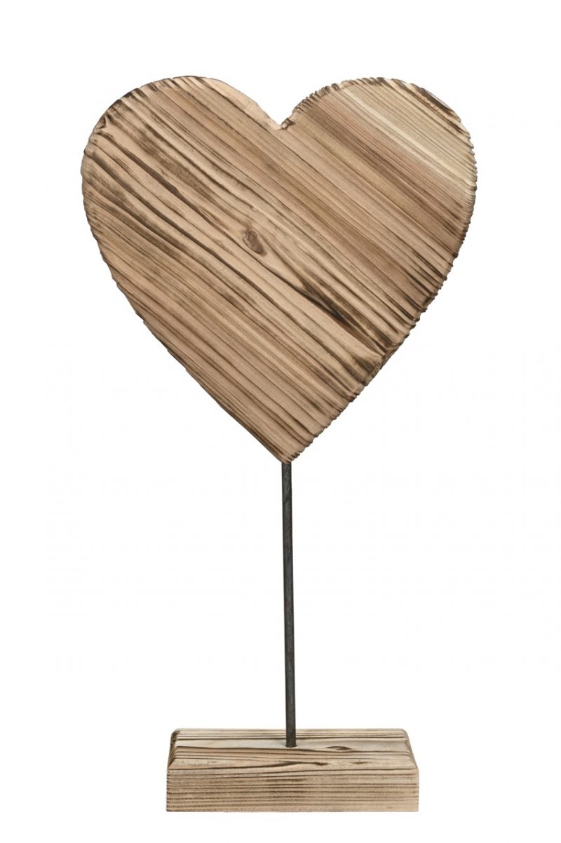 Coeur en Bois Naturel sur Pied 30x4xH56cm