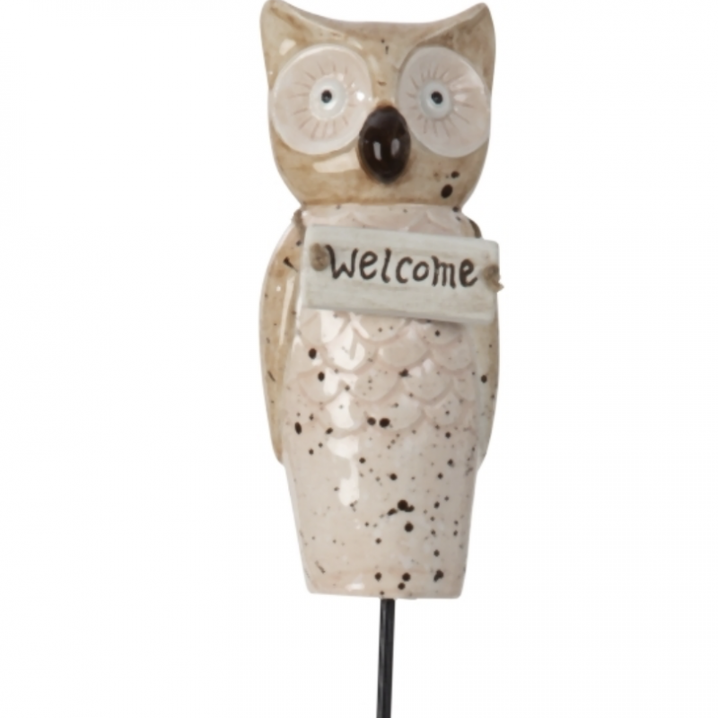Piquet Hibou "Welcome" en Céramique 9x H.83cm