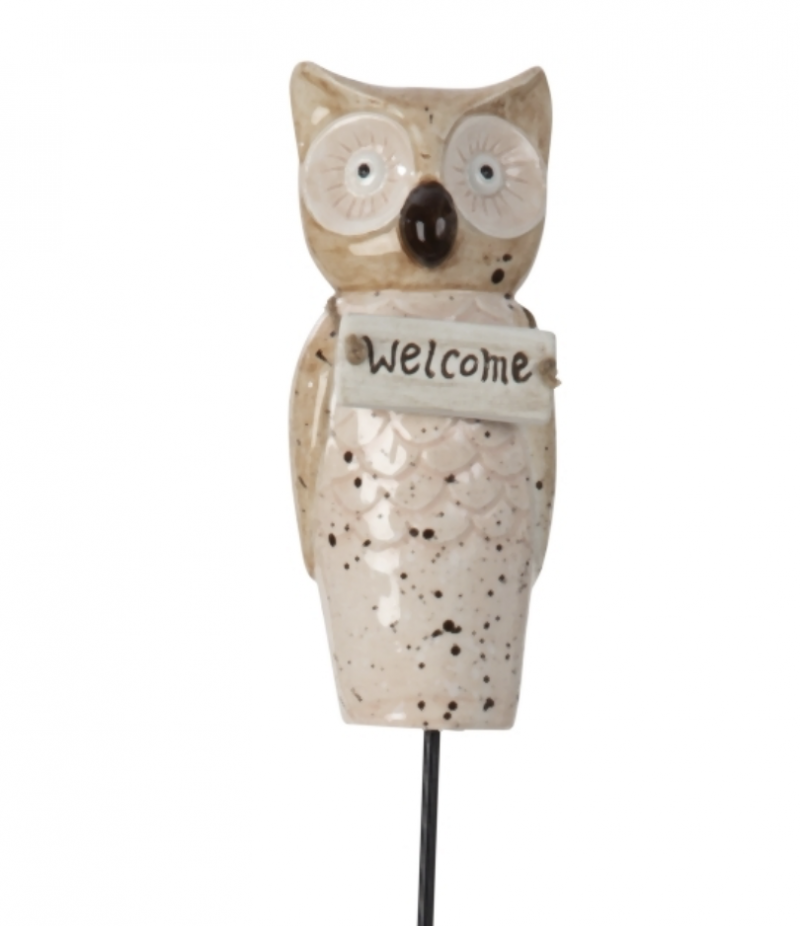 Piquet Hibou "Welcome" en Céramique 9x H.83cm
