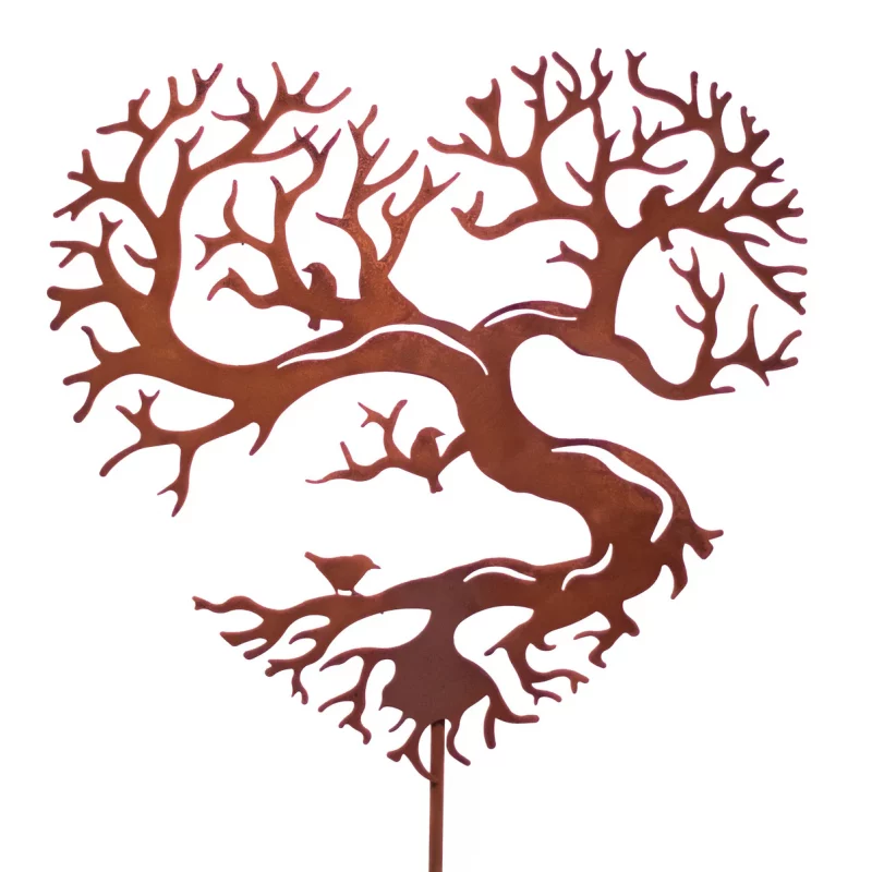 Piquet Coeur Arbre de Vie en Métal Rouillé, 30x32cm+100cm