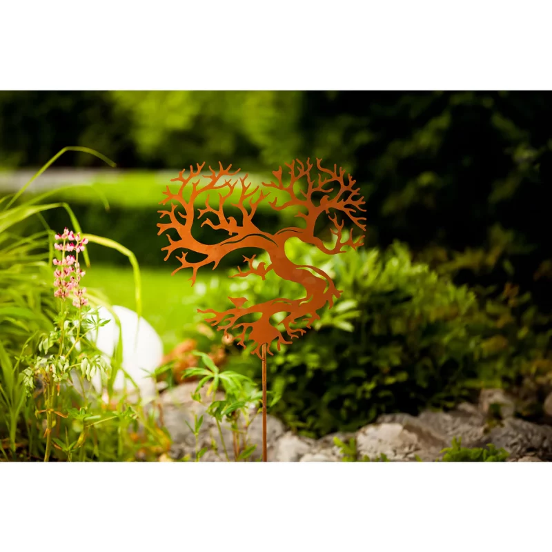 Piquet Coeur Arbre de Vie en Métal Rouillé, 30x32cm+100cm – Image 2