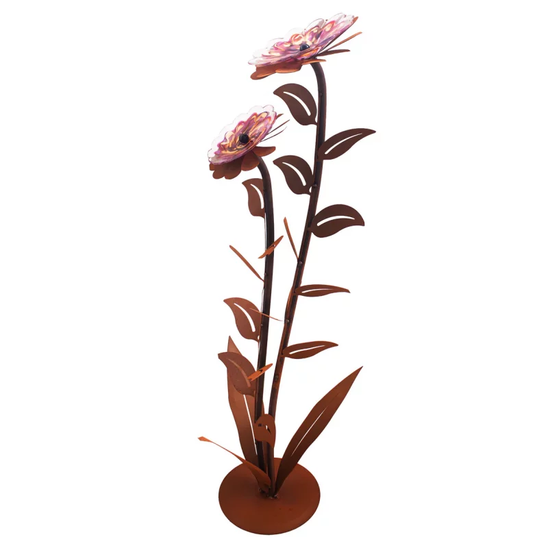 Fleurs "Zoé" sur Socle en Métal Rouillé, 1 Fleur en Verre ø23cm et 1 Fleur en Verre ø16,5cm, Divers Coloris, ø44xH.116cm – Image 7