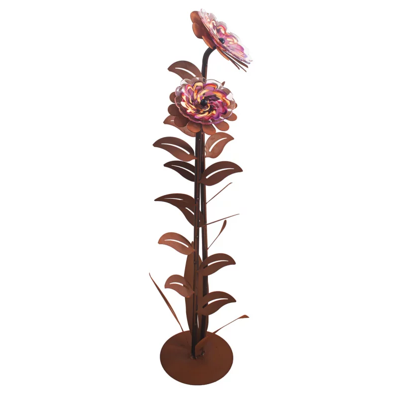 Fleurs "Zoé" sur Socle en Métal Rouillé, 1 Fleur en Verre ø23cm et 1 Fleur en Verre ø16,5cm, Divers Coloris, ø44xH.116cm – Image 6