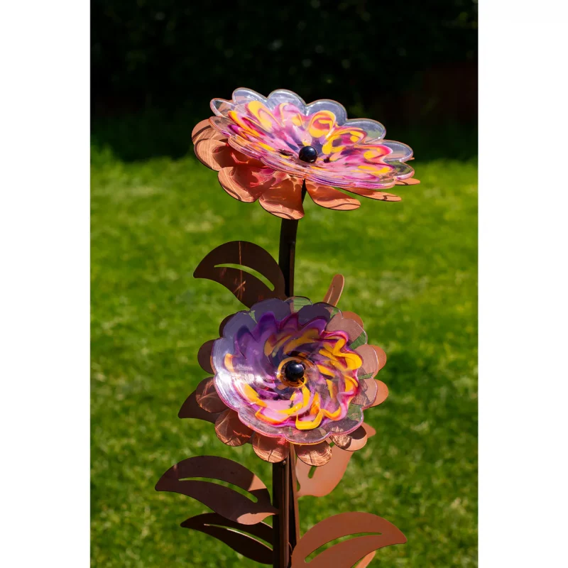 Fleurs "Zoé" sur Socle en Métal Rouillé, 1 Fleur en Verre ø23cm et 1 Fleur en Verre ø16,5cm, Divers Coloris, ø44xH.116cm – Image 10