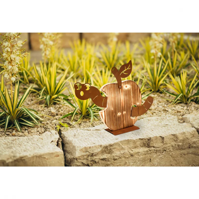 Pomme en Bois avec un Vers sur Socle en Métal Rouillé 43xH.35cm – Image 2