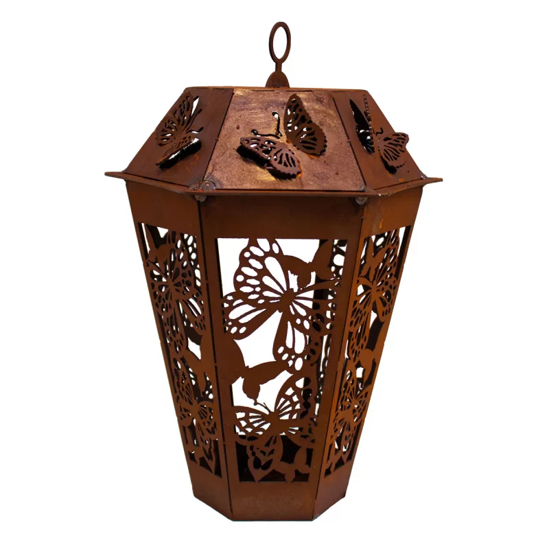 Lanterne Ajourée avec Papillons en Métal Rouillé 20x20xH.30cm – Image 2
