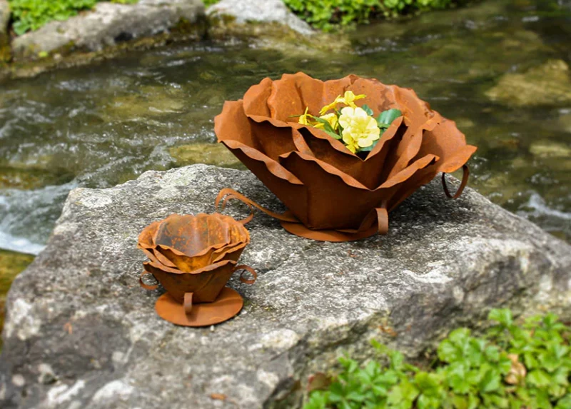 Bougeoir "Rose" en Métal Rouillé ø34xH.20cm – Image 2