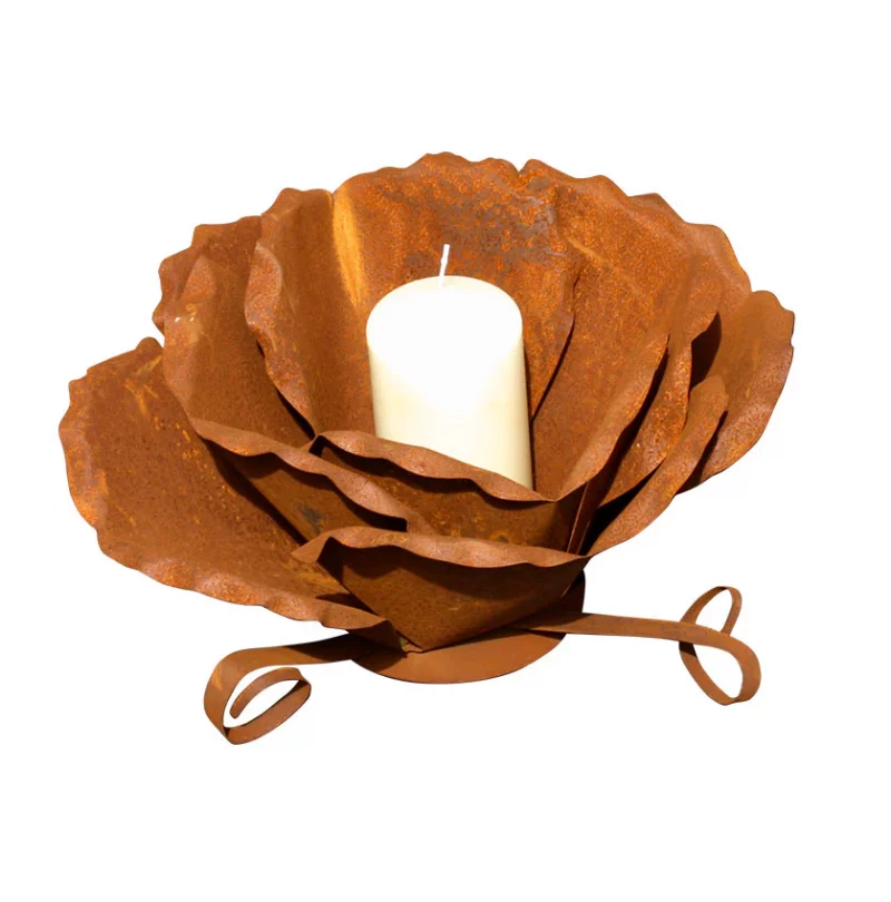 Bougeoir "Rose" en Métal Rouillé ø34xH.20cm