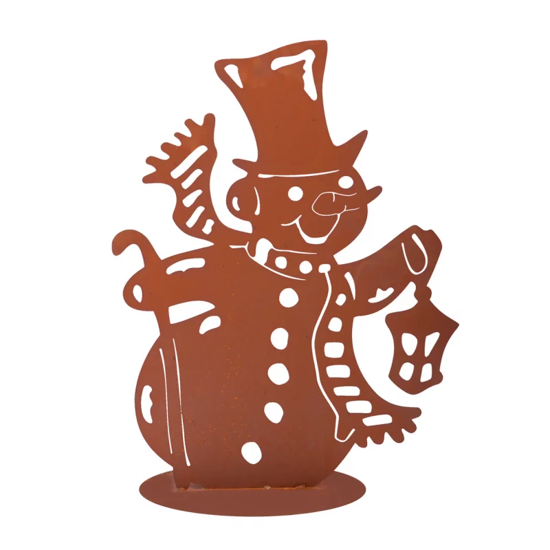 Bonhomme de Neige sur Socle avec Lanterne, en Métal Rouillé 42xH.60cm – Image 3