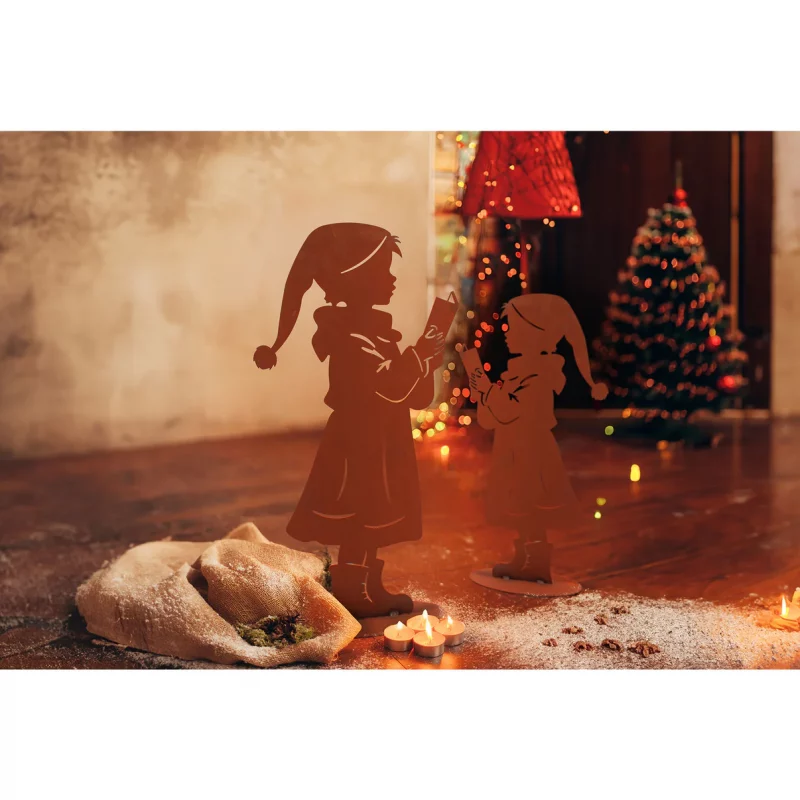 Chanteur de Noël sur Socle en Métal Rouillé 18xH.35cm – Image 2