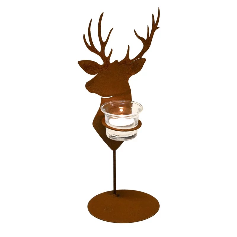 Bougeoir Cerf sur Socle en Métal Rouillé 7x13xH.30cm – Image 2