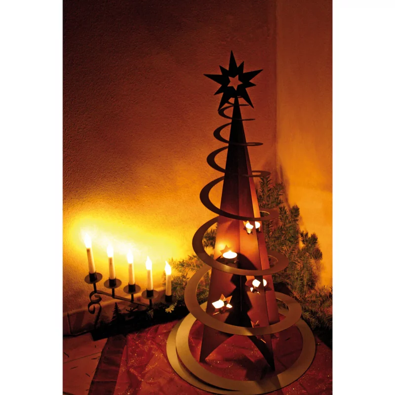 Arbre Spirale Etoilé en Métal Rouillé, Or et Argenté ø45xH.85cm – Image 2