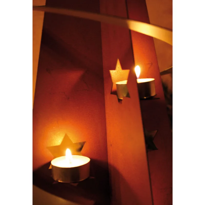 Arbre Spirale Etoilé en Métal Rouillé, Or et Argenté ø45xH.85cm – Image 3