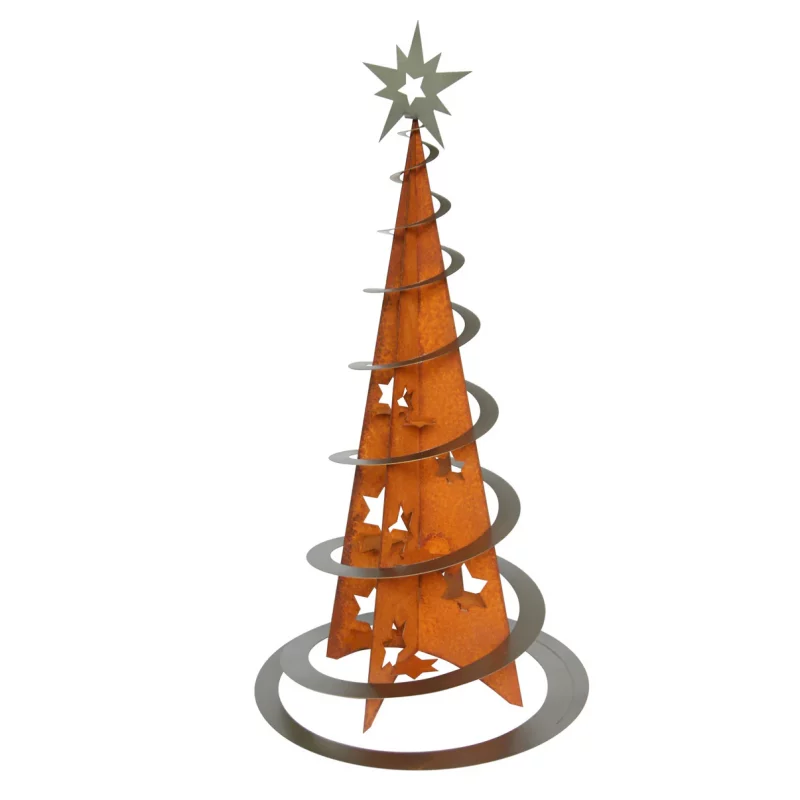 Arbre Spirale Etoilé en Métal Rouillé, Or et Argenté ø45xH.85cm