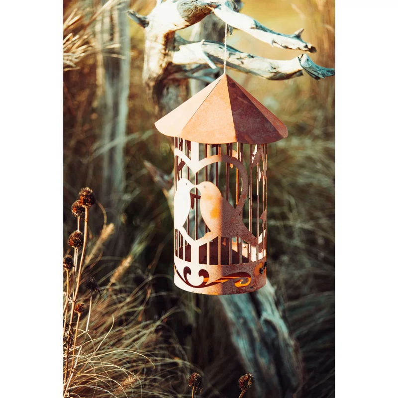 Lanterne "Cage à Oiseaux en Métal Rouillé ø19+ø30xH.46cm – Image 3