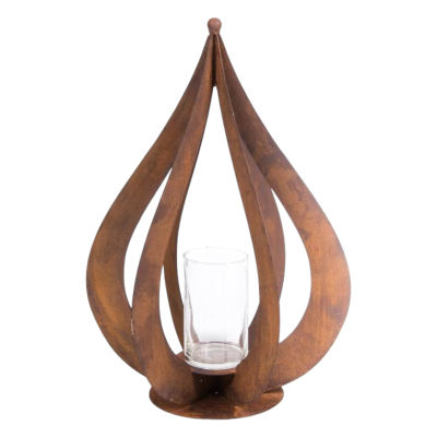 Couronne Arrondie en Métal Rouillé avec Verre H.53cm