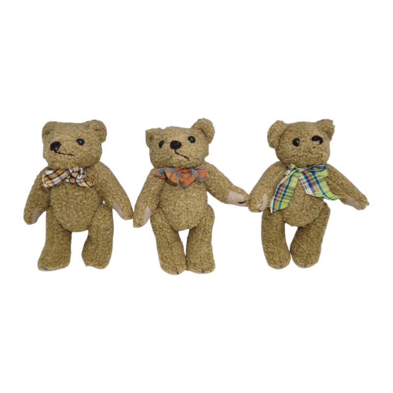 Peluche Ours avec Noeud en Laine, 3 Modèles au Choix 4xH13,5cm