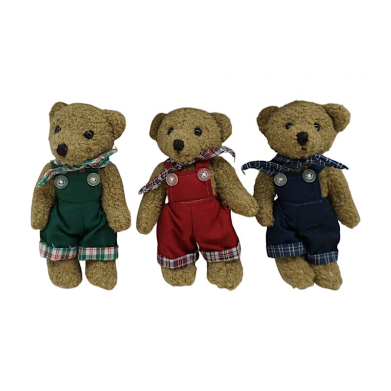 Peluche Ours avec Salopette, 3 Modèles au Choix H16cm