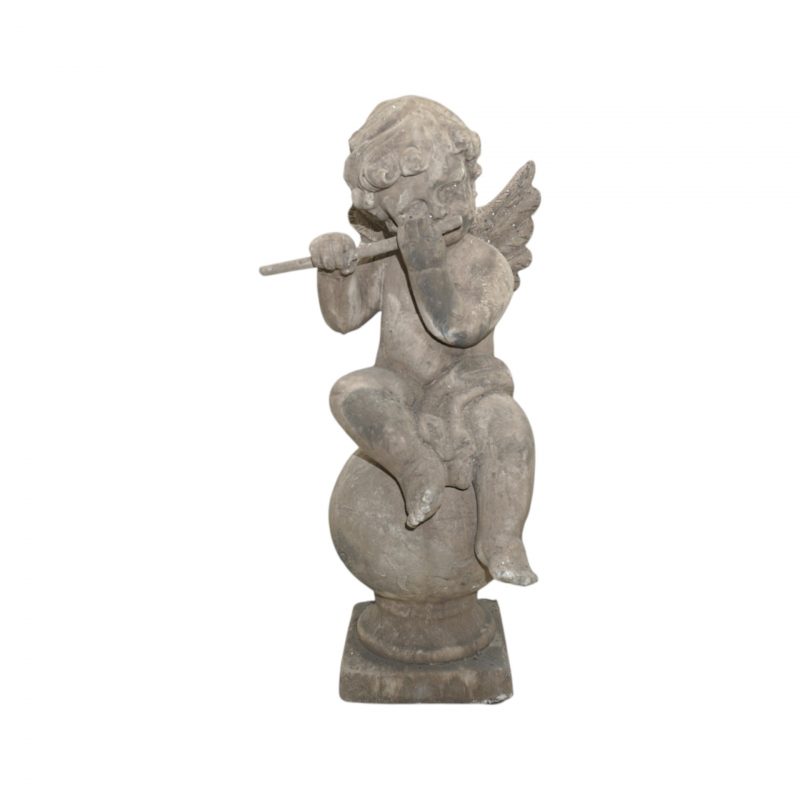 Ange Musicien sur Sphère en Poly/Céramique H41cm