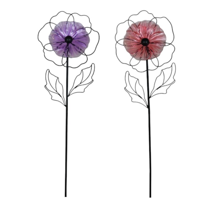 Piquet Fleur en Métal Noir et Verre, 2 Couleurs au Choix 23x4xH90cm