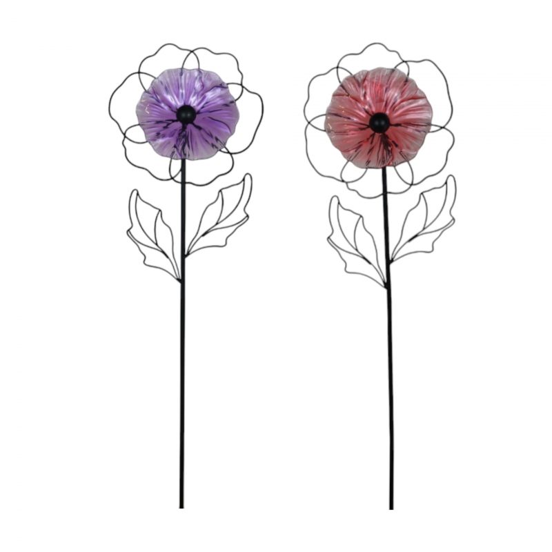Piquet Fleur en Métal Noir et Verre, 2 Couleurs au Choix 23x4xH90cm – Image 2