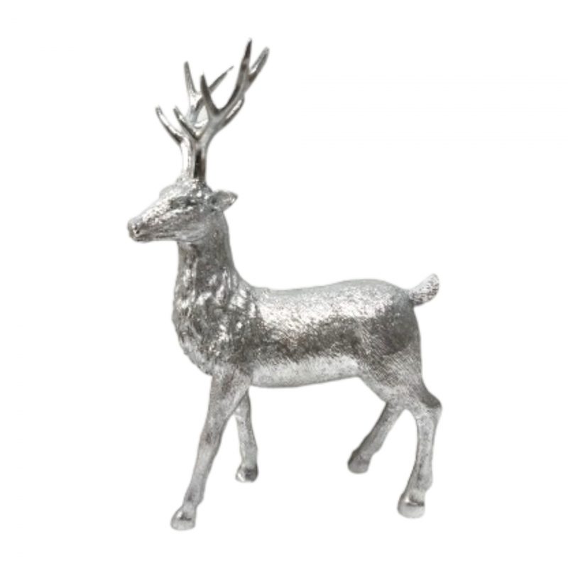 Cerf Debout en Polyrésine Argenté 18x9xH.28cm