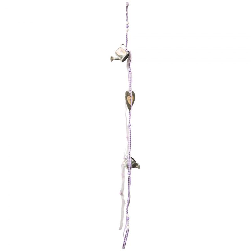 Guirlande Tissu Lavande Coeur et Arrosoirs en Métal 100cm