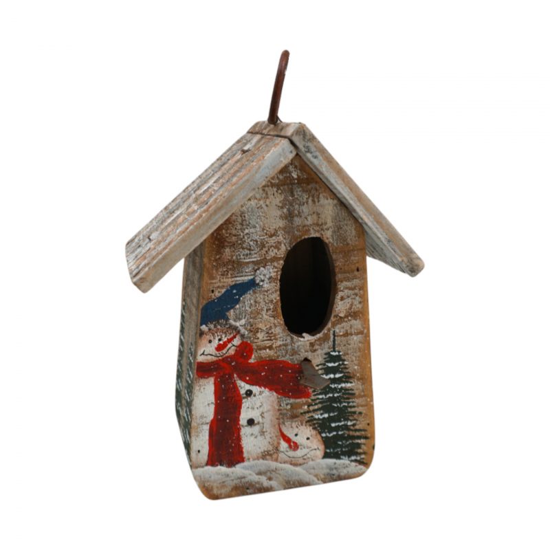 Nichoir en Bois avec Décor Hivernal Peint 14,5x10,5xH.20,5 cm