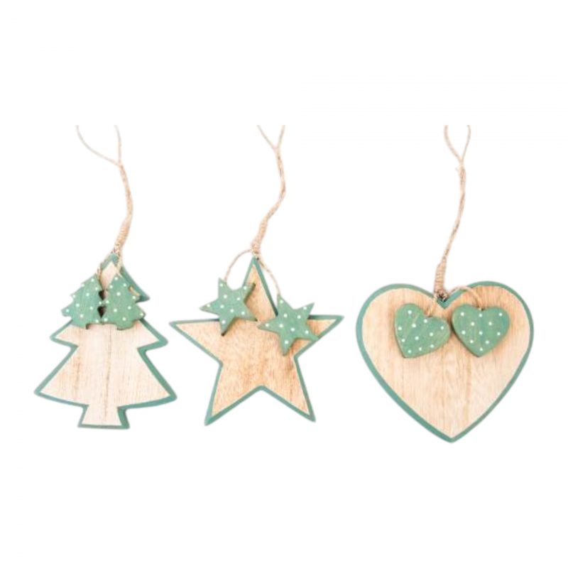 Pendentif en Bois Naturel et Vert avec Breloques 12x11cm, 3 Modèles au Choix