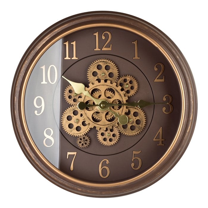 Horloge Ramsey en PVC Taupe et Doré ø45cm avec Mécanisme Rouages Mobiles