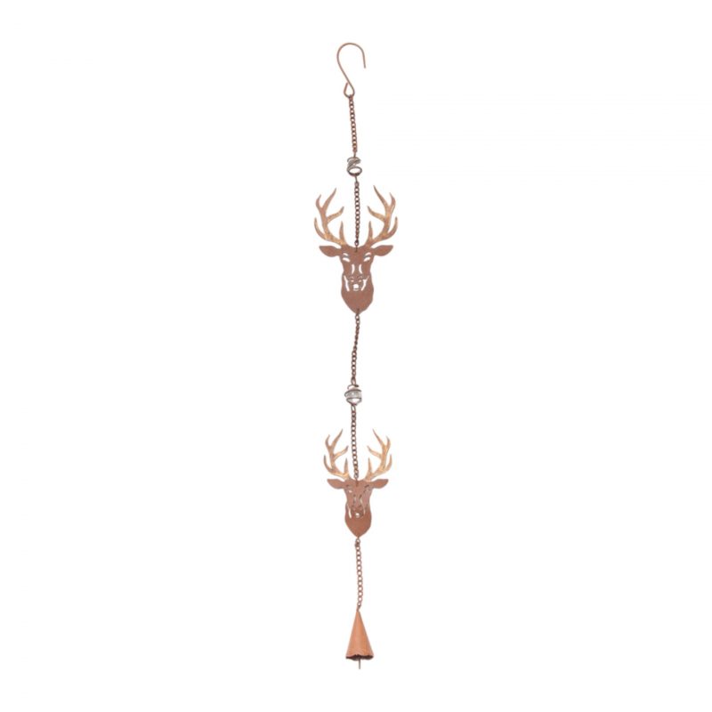 Guirlande de Cerfs en Métal Rouillé et Clochette 9x68cm