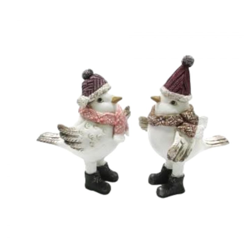 Oiseau Bonnet de Noël en Poly, 2 Modèles au Choix 10,5x7,5x14,5 cm