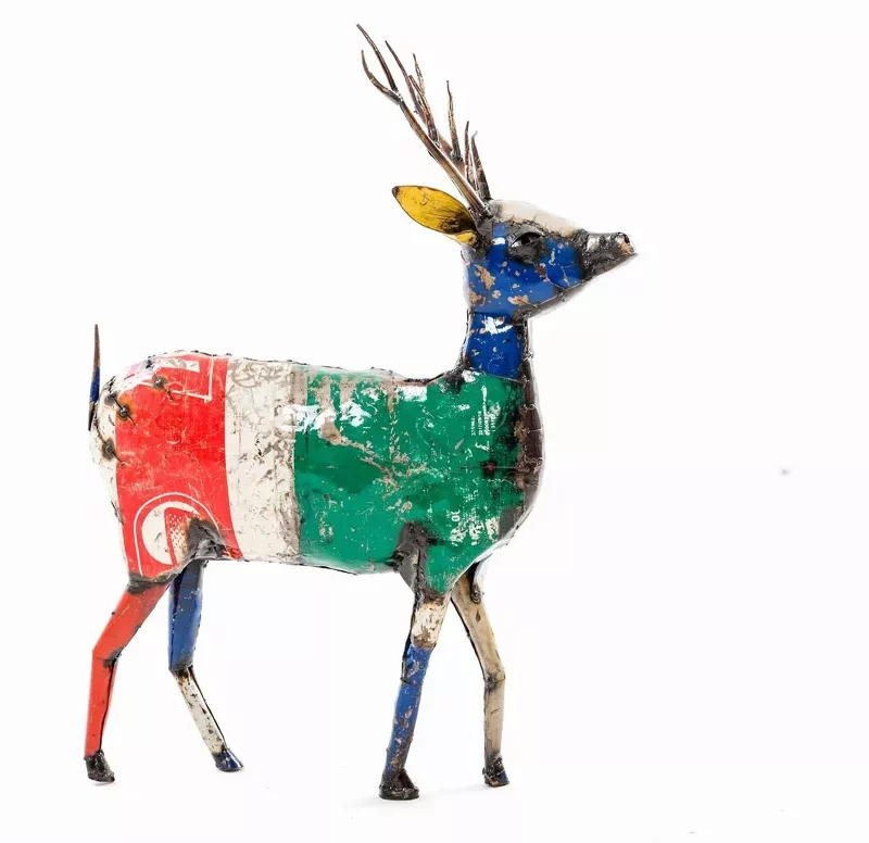 Cerf en Métal Coloré Recyclé, 25x35cm