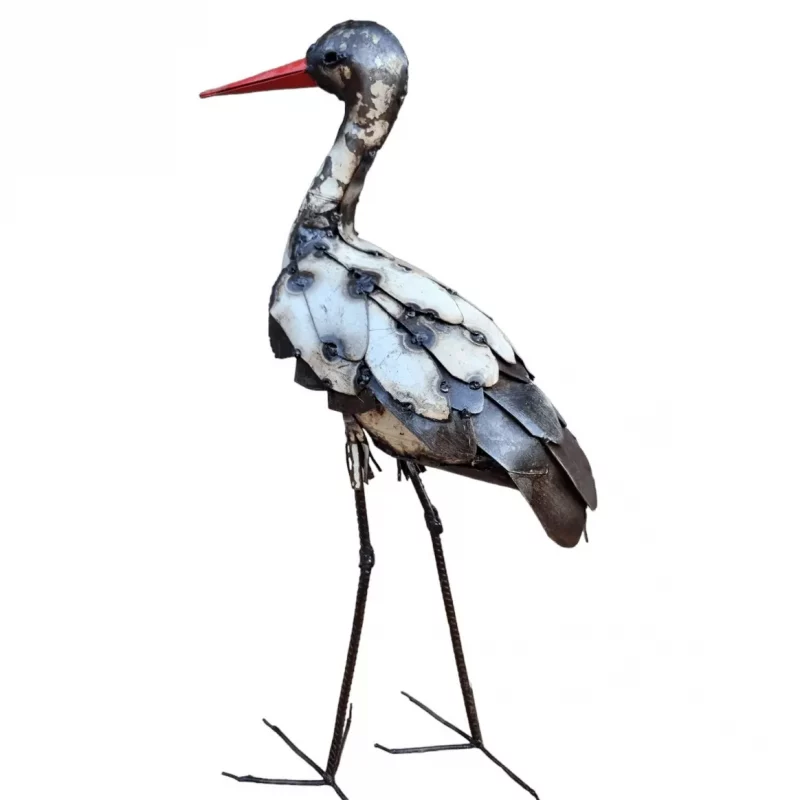 Cigogne en Métal Recyclé, 20x30xH.61cm