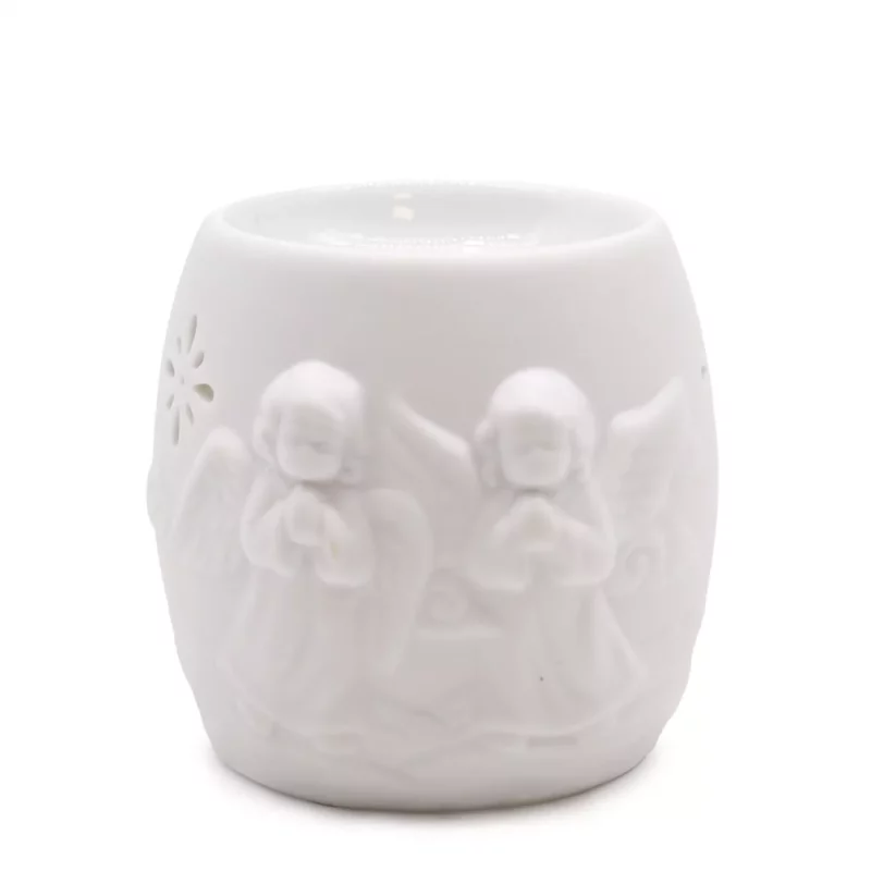 Brûle Parfum en Porcelaine Blanche Décor Anges 7x8,5cm, 3 Modèles au Choix – Image 3