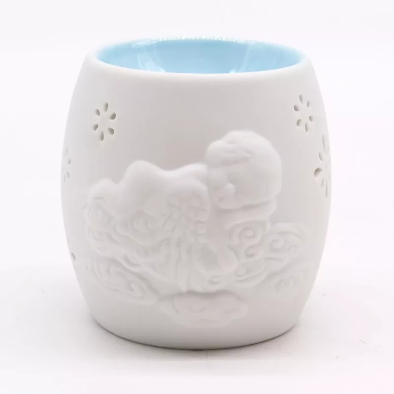 Brûle Parfum en Porcelaine Blanche Décor Anges 7x8,5cm, 3 Modèles au Choix – Image 2