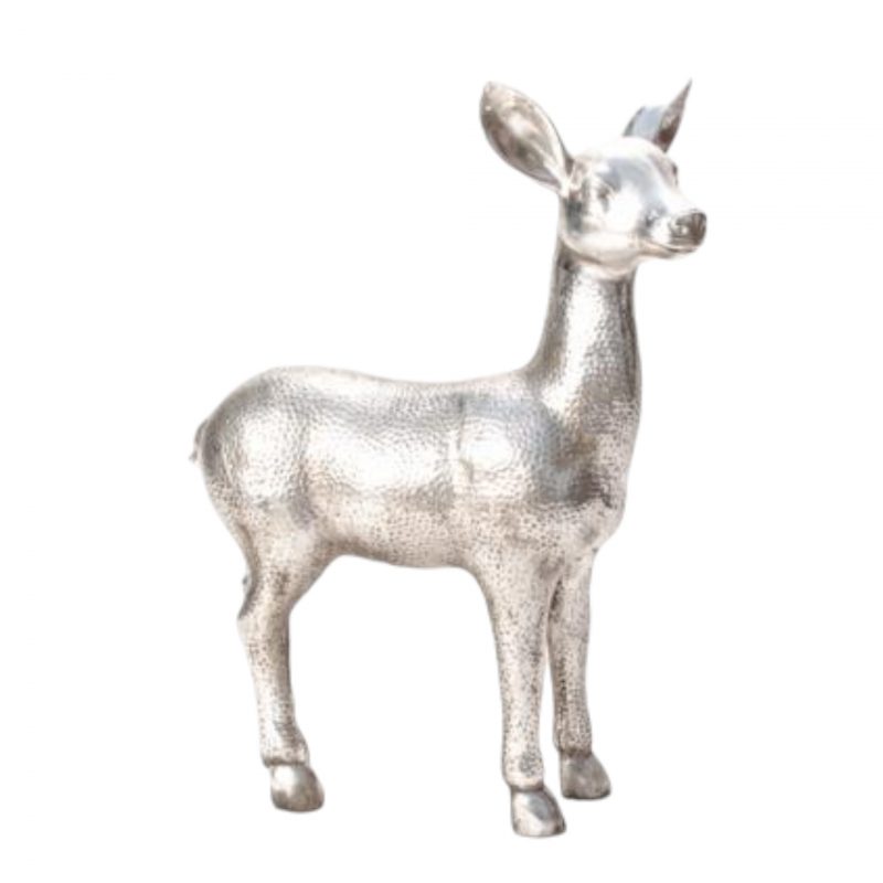 Biche en Polyrésine Argentée 41,5x15xH.56cm