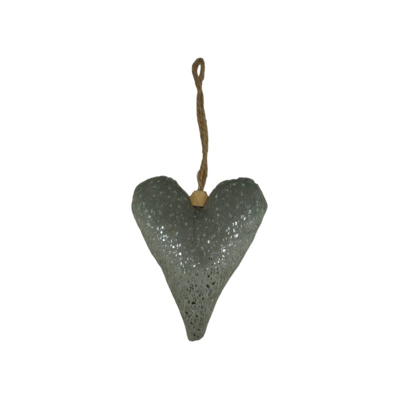 Pendentif Coeur en Laine Grise 9cm