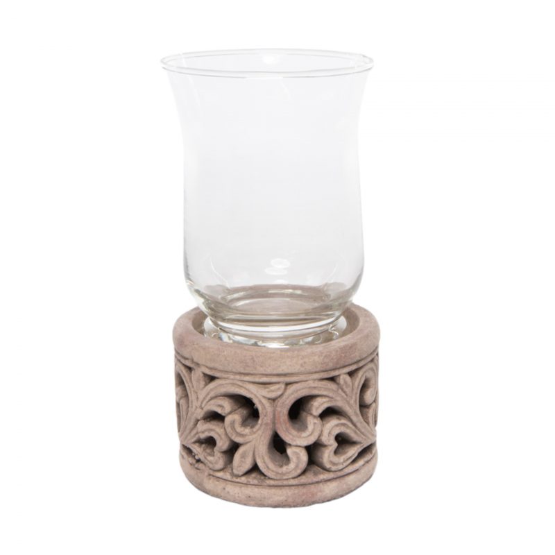 Lanterne en Verre sur Pied en Céramique Aspect Antique 22x11cm