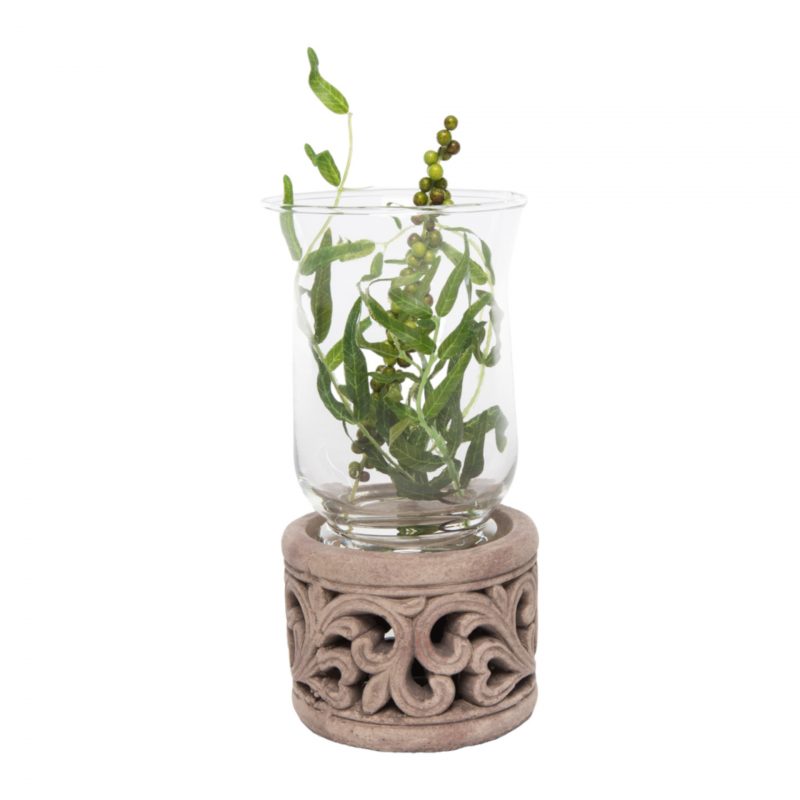 Lanterne en Verre sur Pied en Céramique Aspect Antique 22x11cm – Image 2