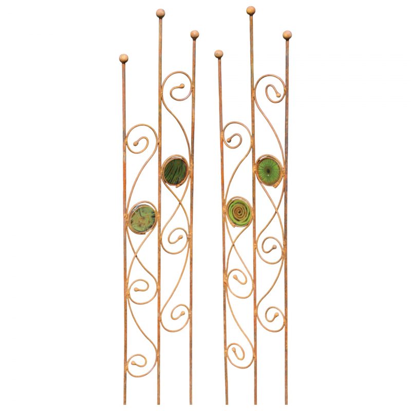 Treillis en Métal rouillé avec 2 Disques en Verre Vert 28xH170cm