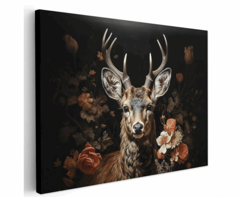 Peinture sur Toile "Cerf en Fleurs" 60x40cm