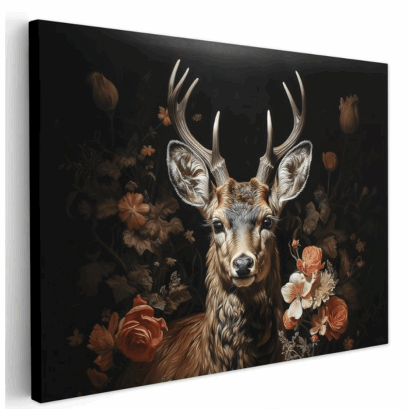 Peinture sur Toile "Cerf en Fleurs" 40x30cm