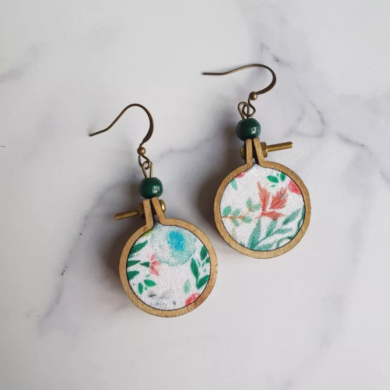 Boucles d'Oreilles "Maty" en Bois et Coton Upcycling – Image 2